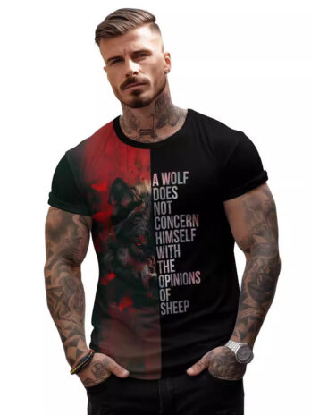 European And American 3D Printed Wolf Loose Men’s Clothing T-shirt