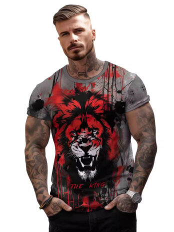 European And American 3D Printed Lion Loose Men’s Clothing T-shirt