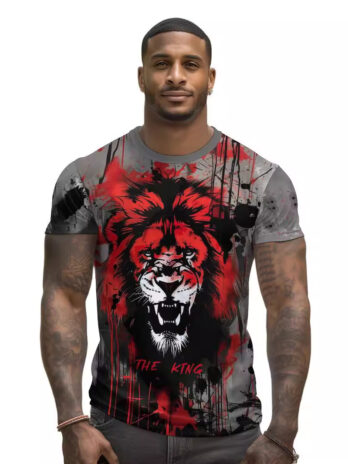 European And American 3D Printed Lion Loose Men’s Clothing T-shirt