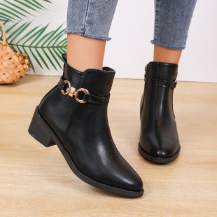 Chunky Heel Zipper Slip-on Autumn And Winter Fashion Boots Women