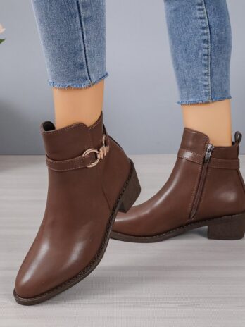 Chunky Heel Zipper Slip-on Autumn And Winter Fashion Boots Women