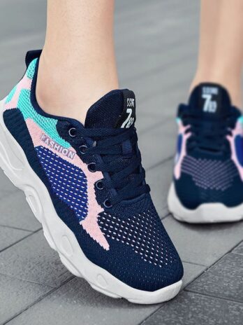 Casual Colorblock Lace-up Sneakers Women Versatile Breathable Lightweight Walking Running Shoes