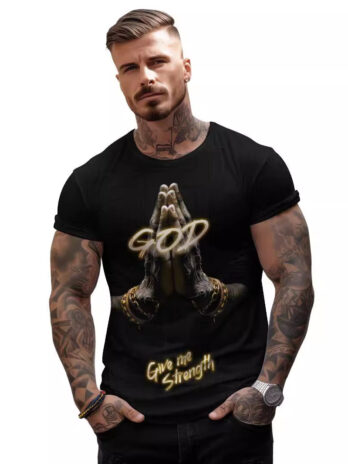 European And American 3D Printed GOD Loose Men’s Clothing T-shirt