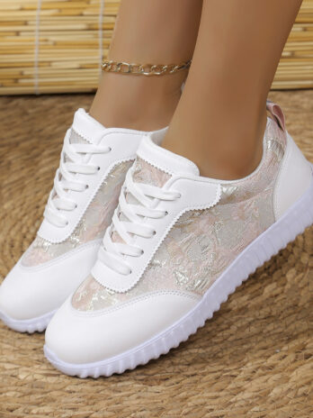 Versatile Lace-up Flat Shoes Casual Lightweight Thick-soled Running Sports Shoes Low-top Breathable Sneakers For Women